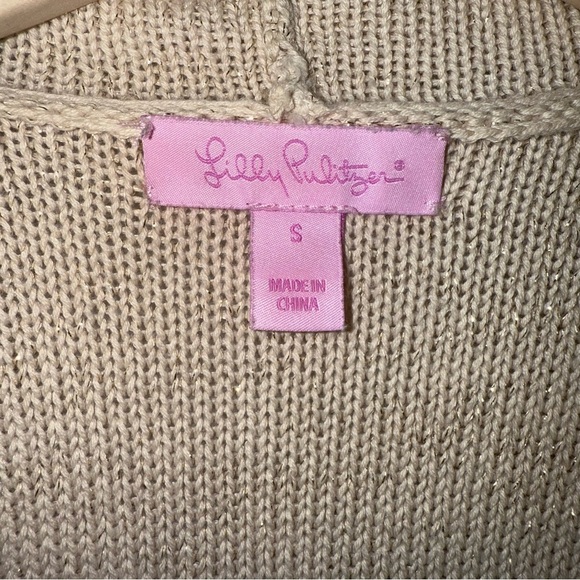 Lily Pulitzer Tatum Long Fringe Hem Cardigan Size Small Gold Metallic - Picture 13 of 14